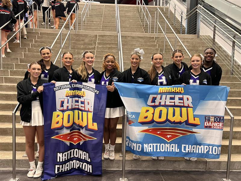 The HHS cheerleaders attended the Cheer Bowl Nationals in Rosenberg. Our cheerleaders received: • National Champion in the Game Day Division! • GRAND National Champion out of all the high school teams! We are so proud of these ladies and all they have accomplished this year! Way to go!